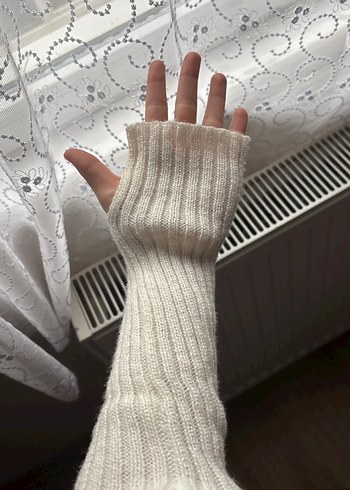 Beyaz Örgü Kadın Eldiveni - Görsel 3