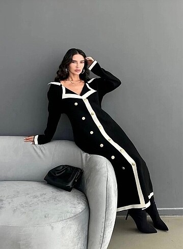 Diğer Şık Düğmeli triko elbise