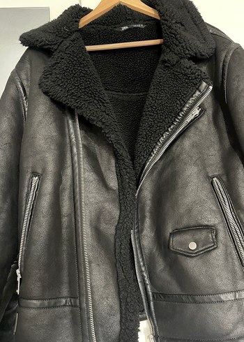 Zara Siyah Kürklü Deri Biker Ceket