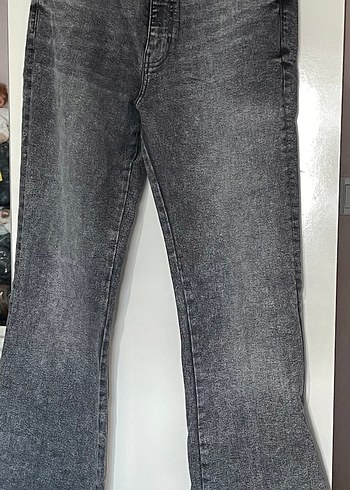 Gri Kadın Denim Pantolon, Normal Boy, Kemerli