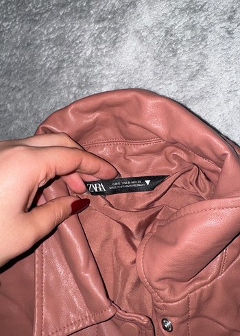 Düğmeli Pembe Deri Kadın Ceket - Görsel 2