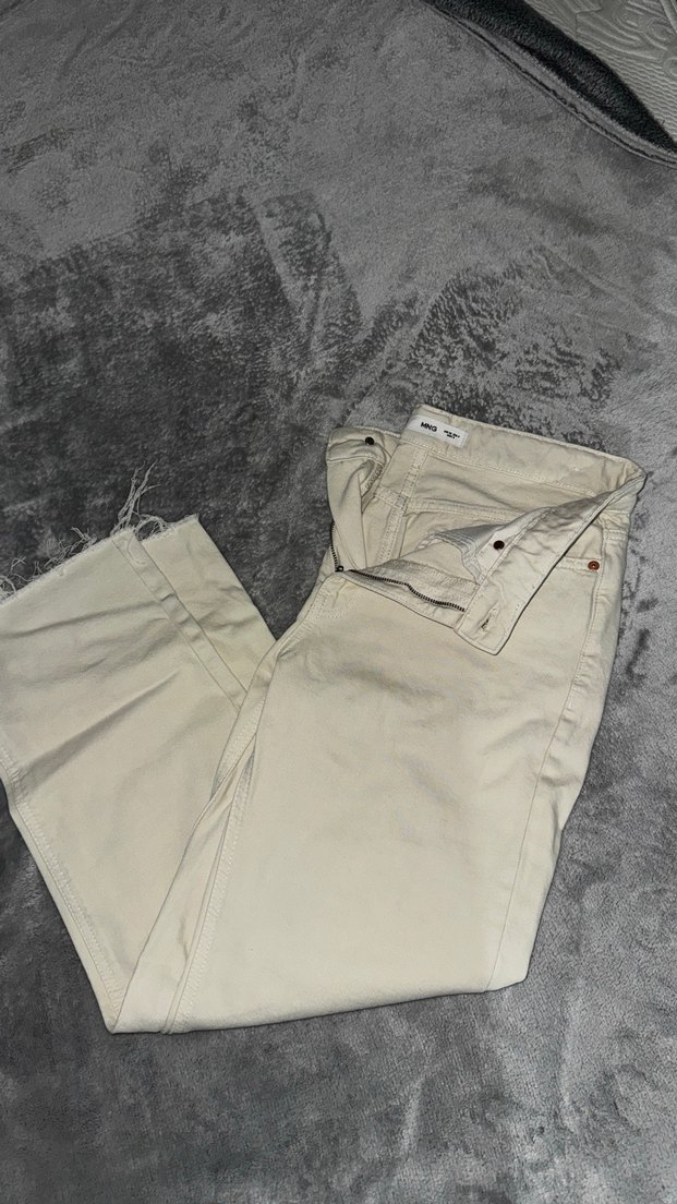 Bej Desenli Midi Keten Kadın Pantolon - Görsel 2