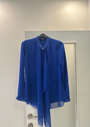 Uzun Kollu Mavi Kadın Gömlek bluz - Görsel 2