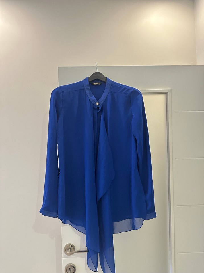 Uzun Kollu Mavi Kadın Gömlek bluz - Görsel 2