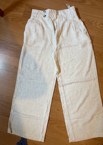 Bej Keten Kadın Pilili Pantolon stradivarius - Görsel 4