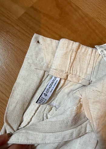 Bej Keten Kadın Pilili Pantolon stradivarius - Görsel 2