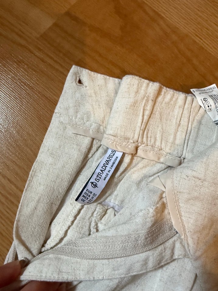 Bej Keten Kadın Pilili Pantolon stradivarius - Görsel 2