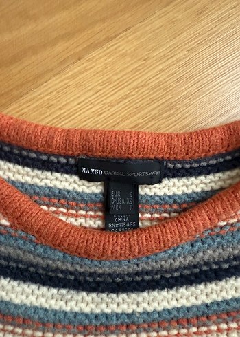 Mango Yünlü Çizgili, V Yaka, Uzun Kollu Kadın Triko Kazak - Görsel 2