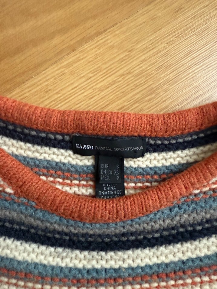 Mango Yünlü Çizgili, V Yaka, Uzun Kollu Kadın Triko Kazak - Görsel 2