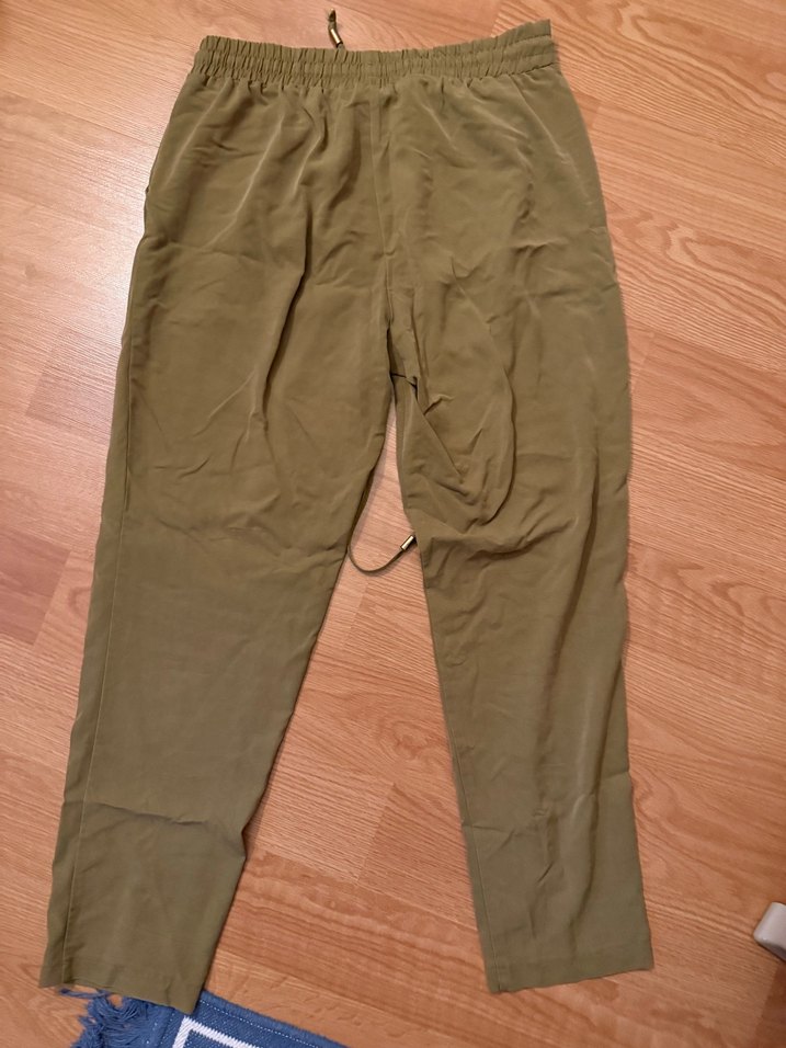 Kadın Haki Rahat Kesim Midi Kumaş Pantolon koton carrot model - Görsel 3