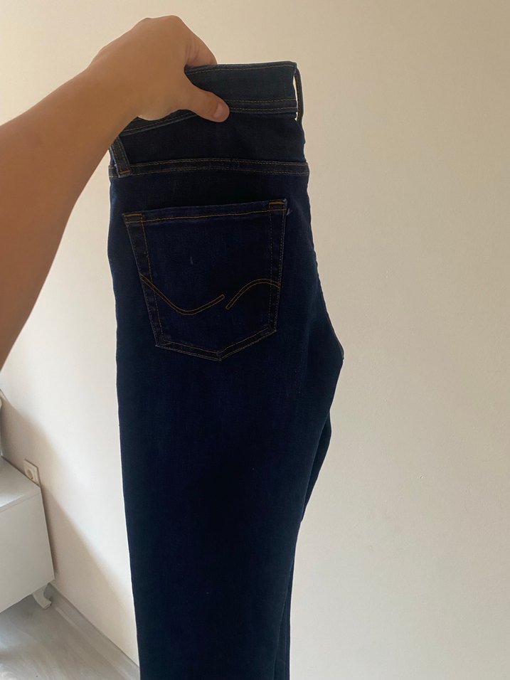 Düğmeli Koyu Mavi Erkek Kot Pantolon - Görsel 4