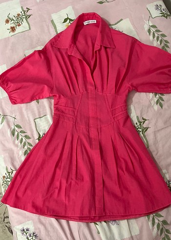 Pembe Midi Bohem V Yaka Elbise