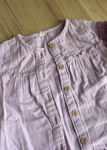 Kız Çocuk Keten Düğmeli Uzun Kollu Gömlek - Görsel 2