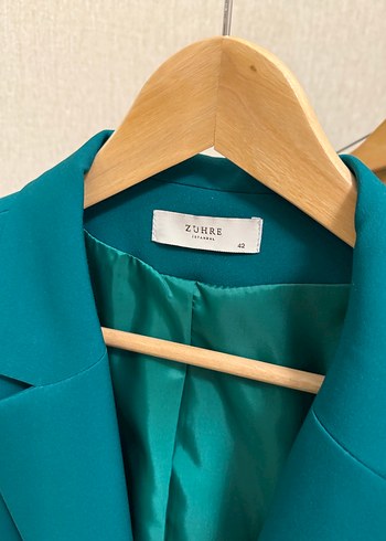 Zühre Turkuaz Uzun Kesim Kadın Blazer Ceket
