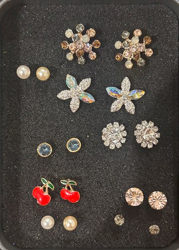 Çiçek ve Kiraz Desenli Çoklu Küpe Seti - Görsel 2