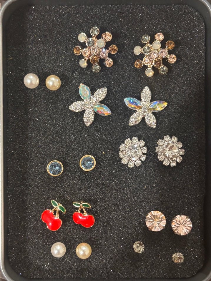 Çiçek ve Kiraz Desenli Çoklu Küpe Seti - Görsel 2