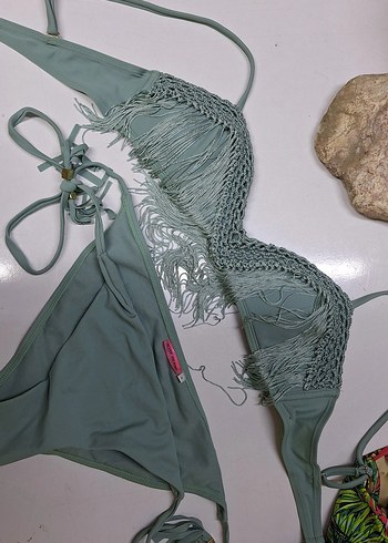 Püsküllü Bohem Gri Bikini