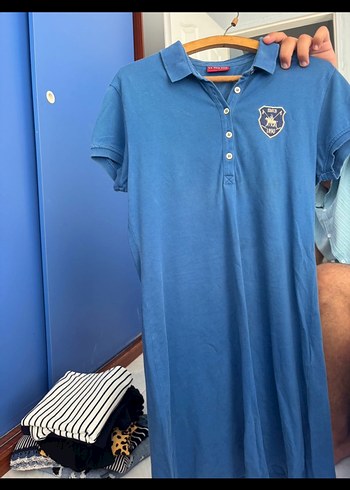 Kızlar için Mavi Denim Polo Elbise