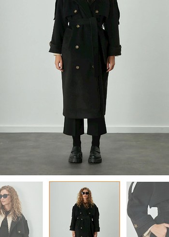 Premium Kaşe Trenç Kaban- Siyah Oversize - Görsel 3