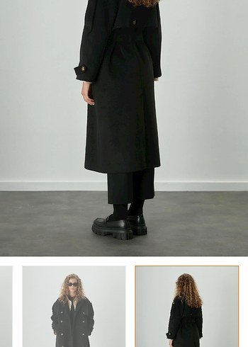 Premium Kaşe Trenç Kaban- Siyah Oversize - Görsel 7