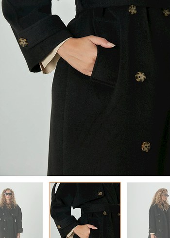 Premium Kaşe Trenç Kaban- Siyah Oversize - Görsel 4