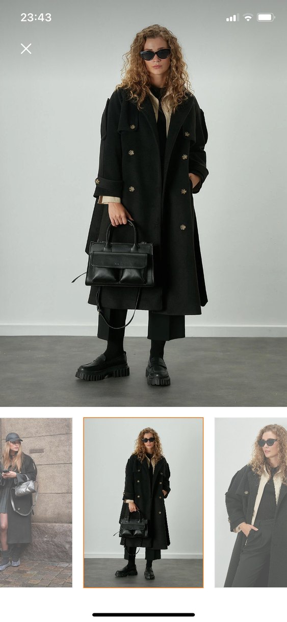 Premium Kaşe Trenç Kaban- Siyah Oversize - Görsel 2