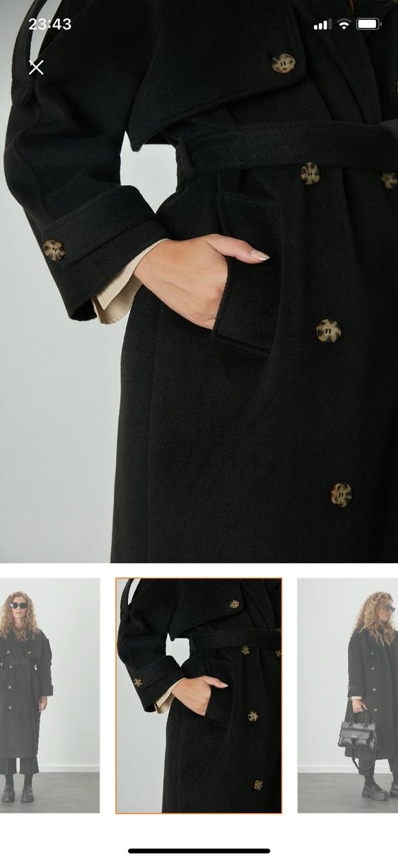 Premium Kaşe Trenç Kaban- Siyah Oversize - Görsel 4