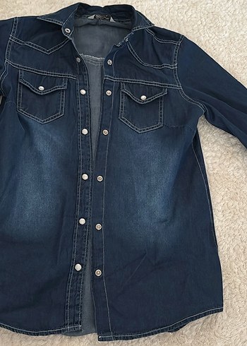 Kadın Lacivert Denim Uzun Kollu Gömlek