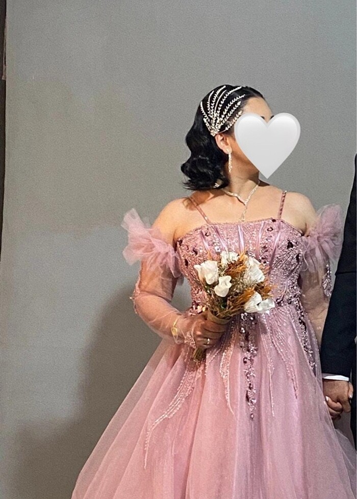 Gül kurusu Işıltılı Abiye Nişan Elbisesi - Görsel 4