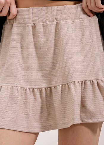 Bej Fırfırlı örme Mini Etek - Görsel 4