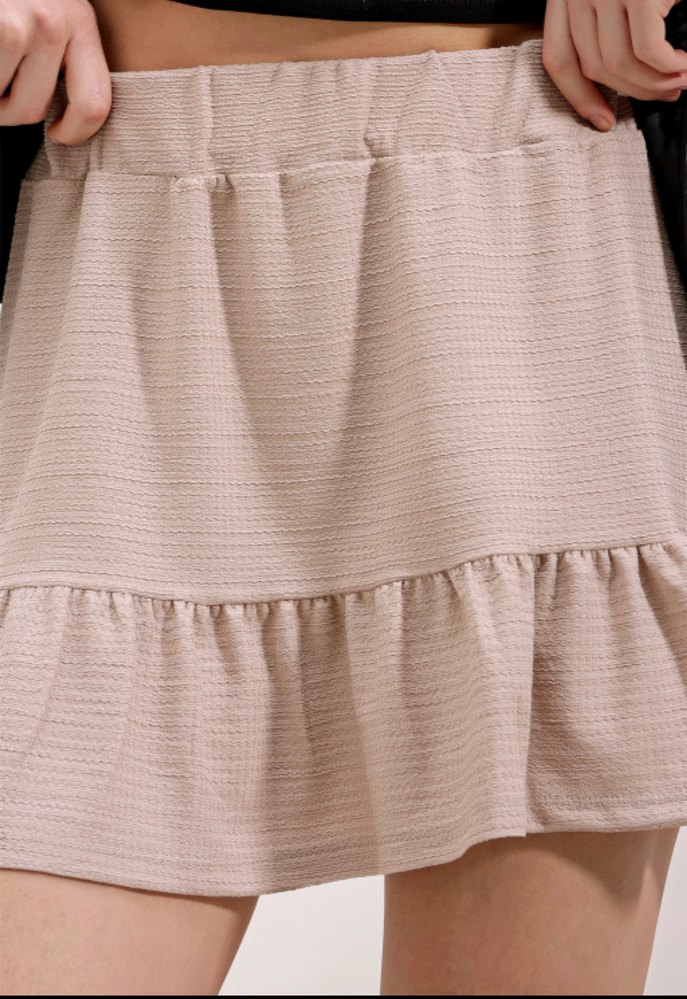 Bej Fırfırlı örme Mini Etek - Görsel 4