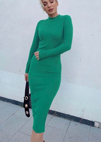 Yarım balıkçı yaka süet kumaş midi boy elbise - Görsel 2