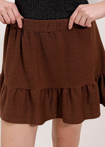 Kahverengi örme Fırfırlı Mini Etek - Görsel 2
