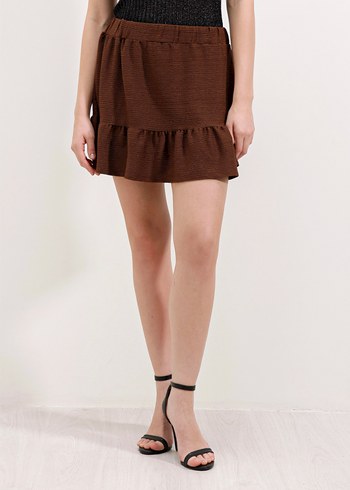 Kahverengi örme Fırfırlı Mini Etek - Görsel 3