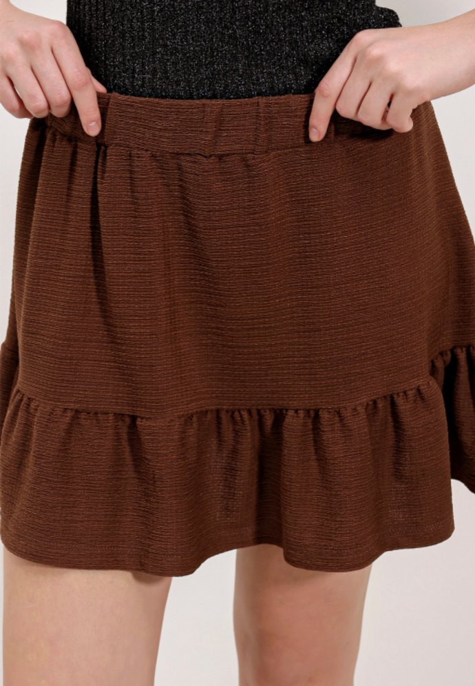 Kahverengi örme Fırfırlı Mini Etek - Görsel 2