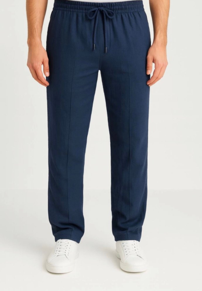 Keten Pantolon  Cepli, Beli Lastikli ve Bağcıklı - Görsel 2