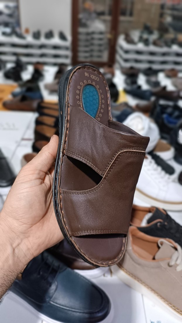 Kahverengi hakiki Deri Erkek Terlik YENİ ETİKETLİ - Görsel 2