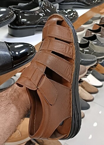 İçi dışı hakiki deri erkek sandalet YENİ ETİKETLİ  taba rengi  - Görsel 6