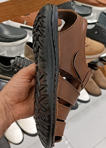 İçi dışı hakiki deri erkek sandalet YENİ ETİKETLİ  taba rengi  - Görsel 7