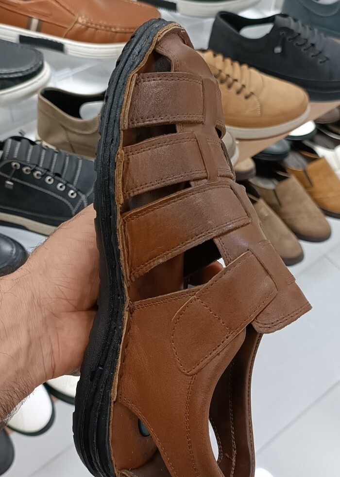İçi dışı hakiki deri erkek sandalet YENİ ETİKETLİ  taba rengi  - Görsel 3