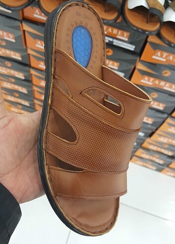İçi dışı hakiki deri erkek terlik YENİ ETİKETLİ (taba) - Görsel 3