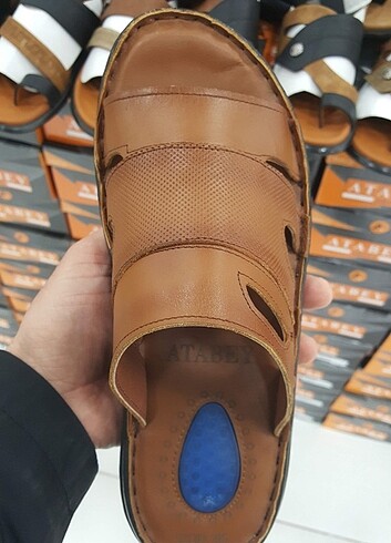 İçi dışı hakiki deri erkek terlik YENİ ETİKETLİ (taba) - Görsel 4