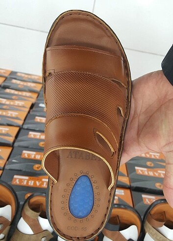 İçi dışı hakiki deri erkek terlik YENİ ETİKETLİ (taba) - Görsel 5