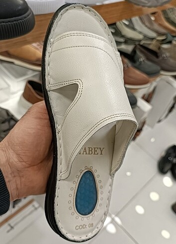 İçi dışı hakiki deri erkek terlik YENİ ETİKETLİ BEJ  - Görsel 4