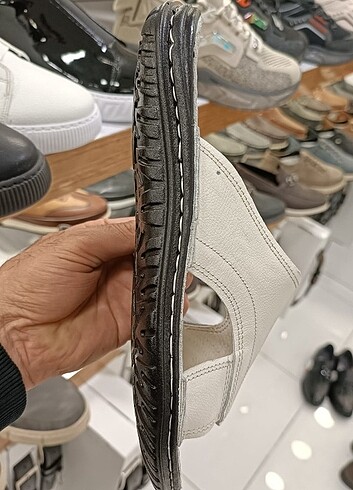 İçi dışı hakiki deri erkek terlik YENİ ETİKETLİ BEJ  - Görsel 7