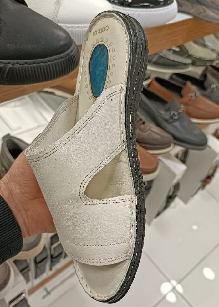 İçi dışı hakiki deri erkek terlik YENİ ETİKETLİ BEJ  - Görsel 2