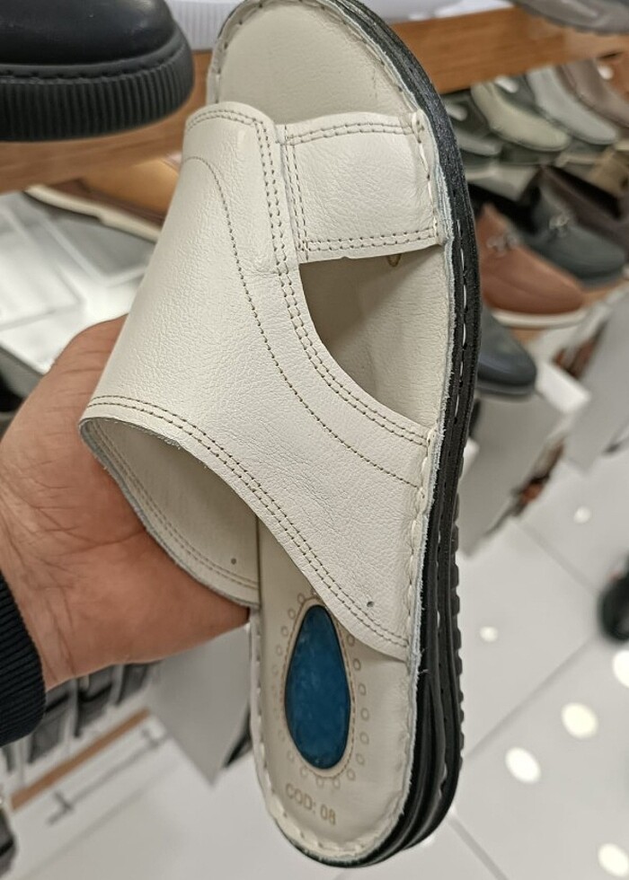 İçi dışı hakiki deri erkek terlik YENİ ETİKETLİ BEJ  - Görsel 3