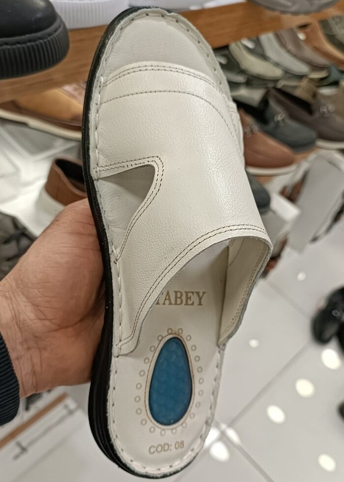 İçi dışı hakiki deri erkek terlik YENİ ETİKETLİ BEJ  - Görsel 4