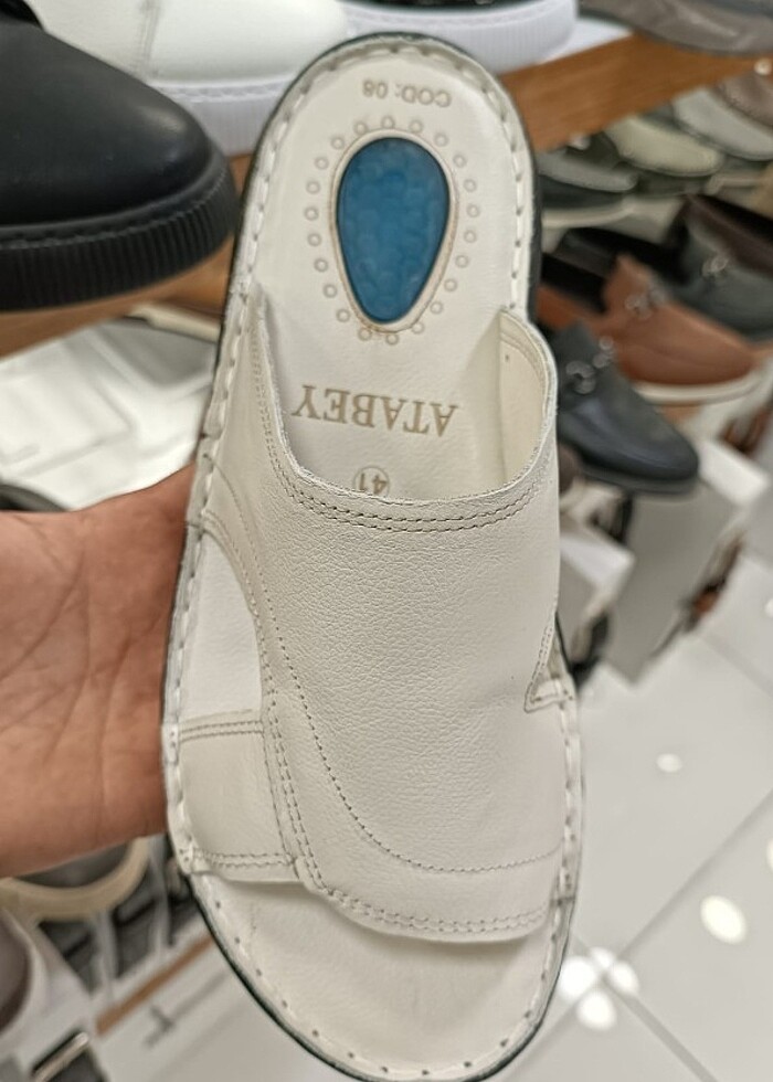 İçi dışı hakiki deri erkek terlik YENİ ETİKETLİ BEJ  - Görsel 5