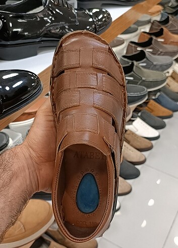 İçi dışı hakiki deri erkek sandalet YENİ ETİKETLİ taba  - Görsel 5
